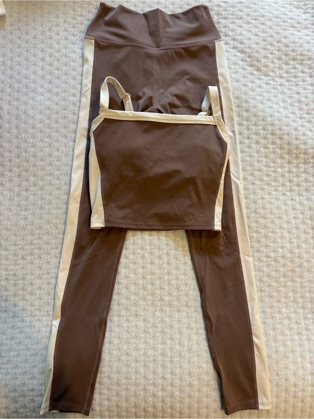 l*space Brown Leggings with Cream Side Panels and matching top